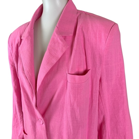 Storets Hot Pink Cotton Blazer S/M Oversized Lightweight Button Front Pockets - Picture 3 of 8